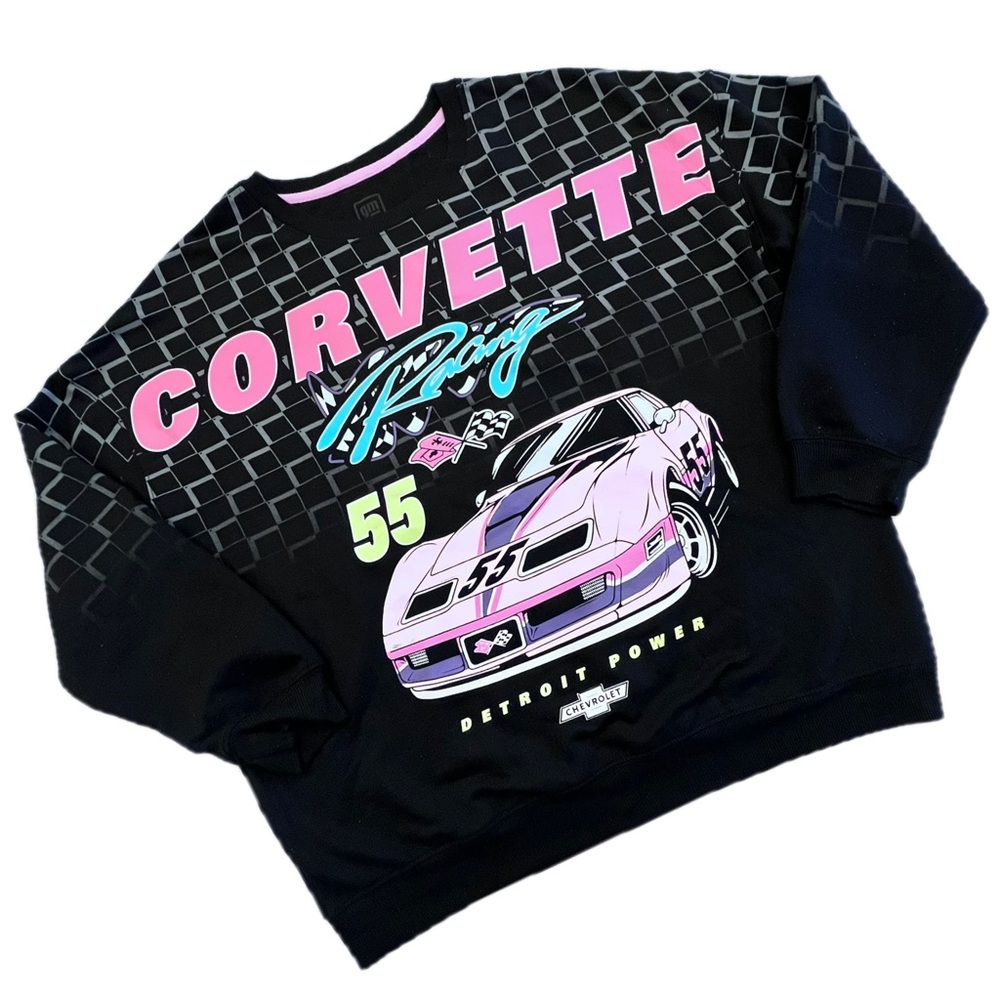 Corvette Racing Sweatshirt Large Black Fleece GM General Motors Chevrolet
